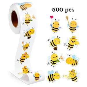 1 Roll 500 Adhesive Stickers Bee Shape 0.98 Inch Cartoon Cute Animal Decorations for Back-To-School Gifts, Phone Cases, Notebooks, Party Bags