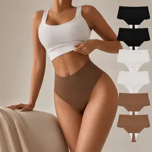 High Waisted Thongs Underwear for Women Seamless No Show Panties Soft Tagless High Cut Ladies Thong 6 Pack