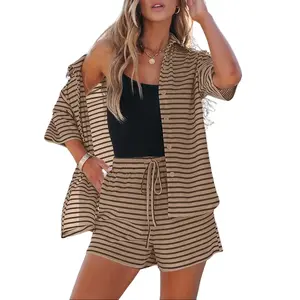Shewin 2026 SummerVibes 2-Piece Sets Women's Striped With Pockets for Casual Wear Shewin 2026 SummerVibes 2-Piece Sets Women's Striped With Pockets for Casual Wear