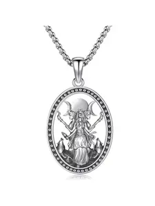 March Goddess Hecate Necklace, Silver Tone Oval Witch Jewelry for Daily Wear, Suitable for Men and Women, Mystic & Blessed Always