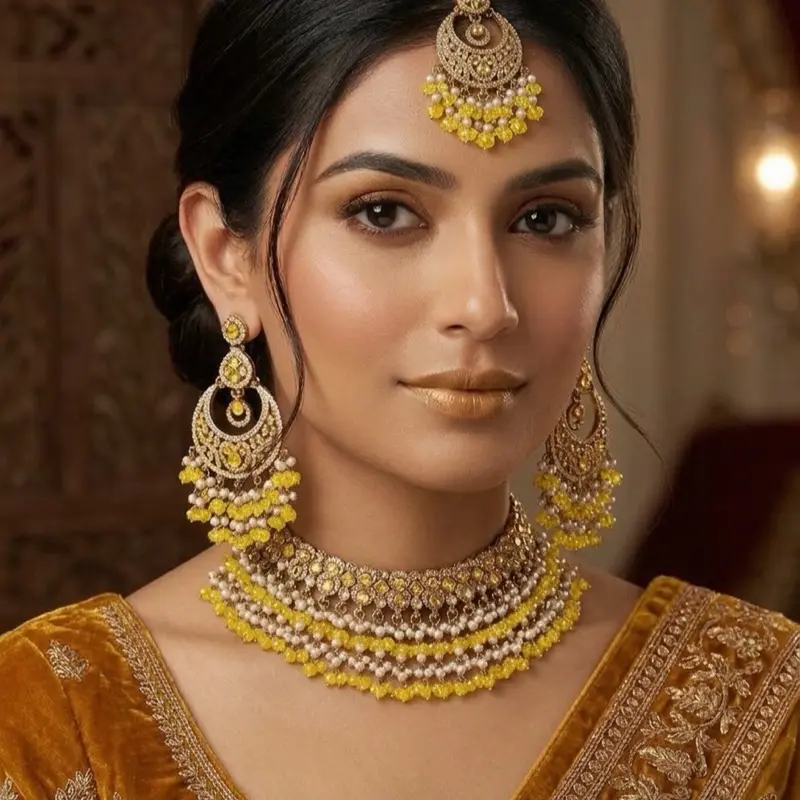 Premium qualitynecklace set with earrings and tikka
