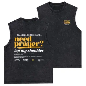 Need Prayer Tap My Shoulder Christian Washed Tank Top, Gym Essential, Vintage Casual Crewneck Short Sleeves Menswear T-shirt Classic Cotton Fabric Streetwear