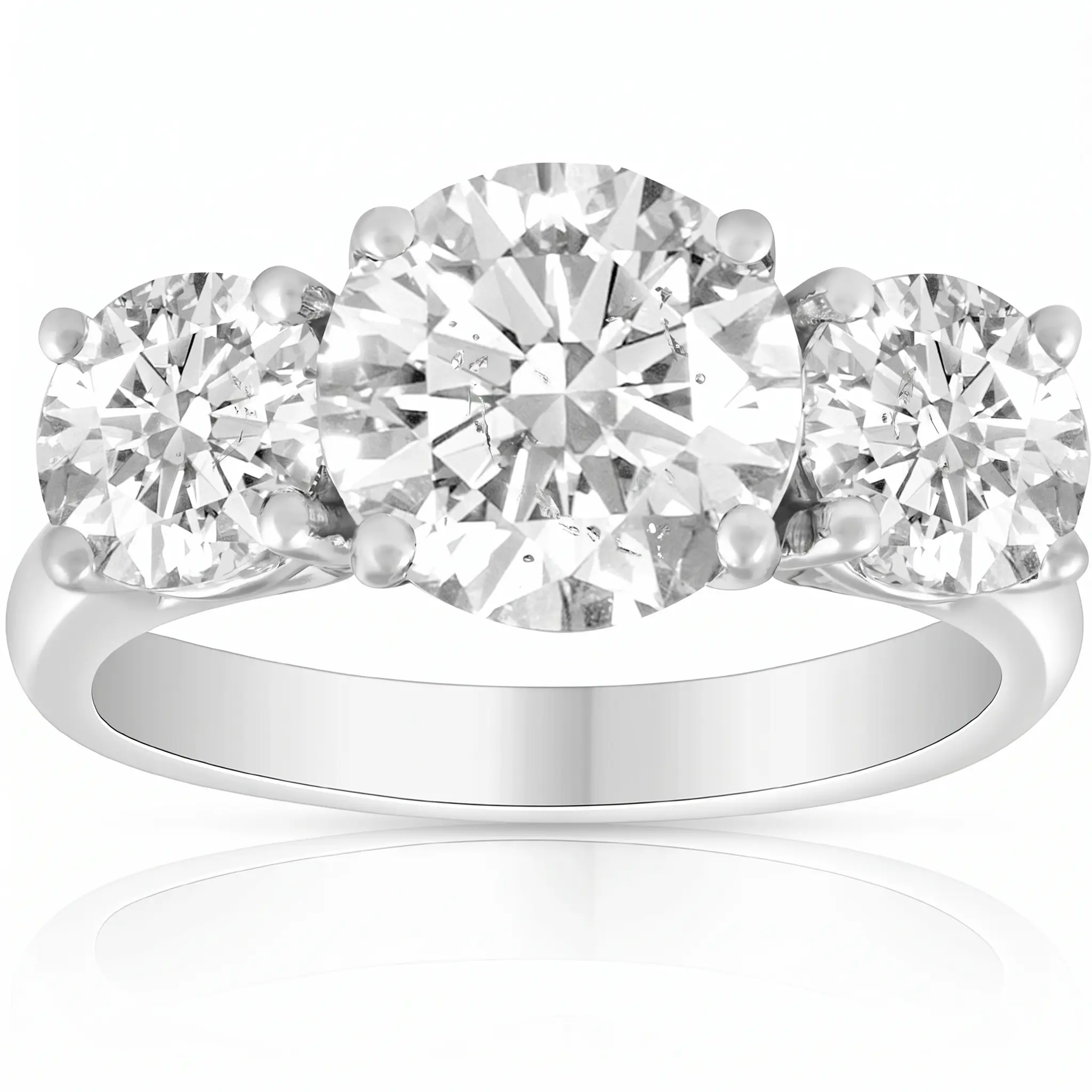 3 1/4 Ct Three Stone Diamond Engagement Ring 14k White Gold