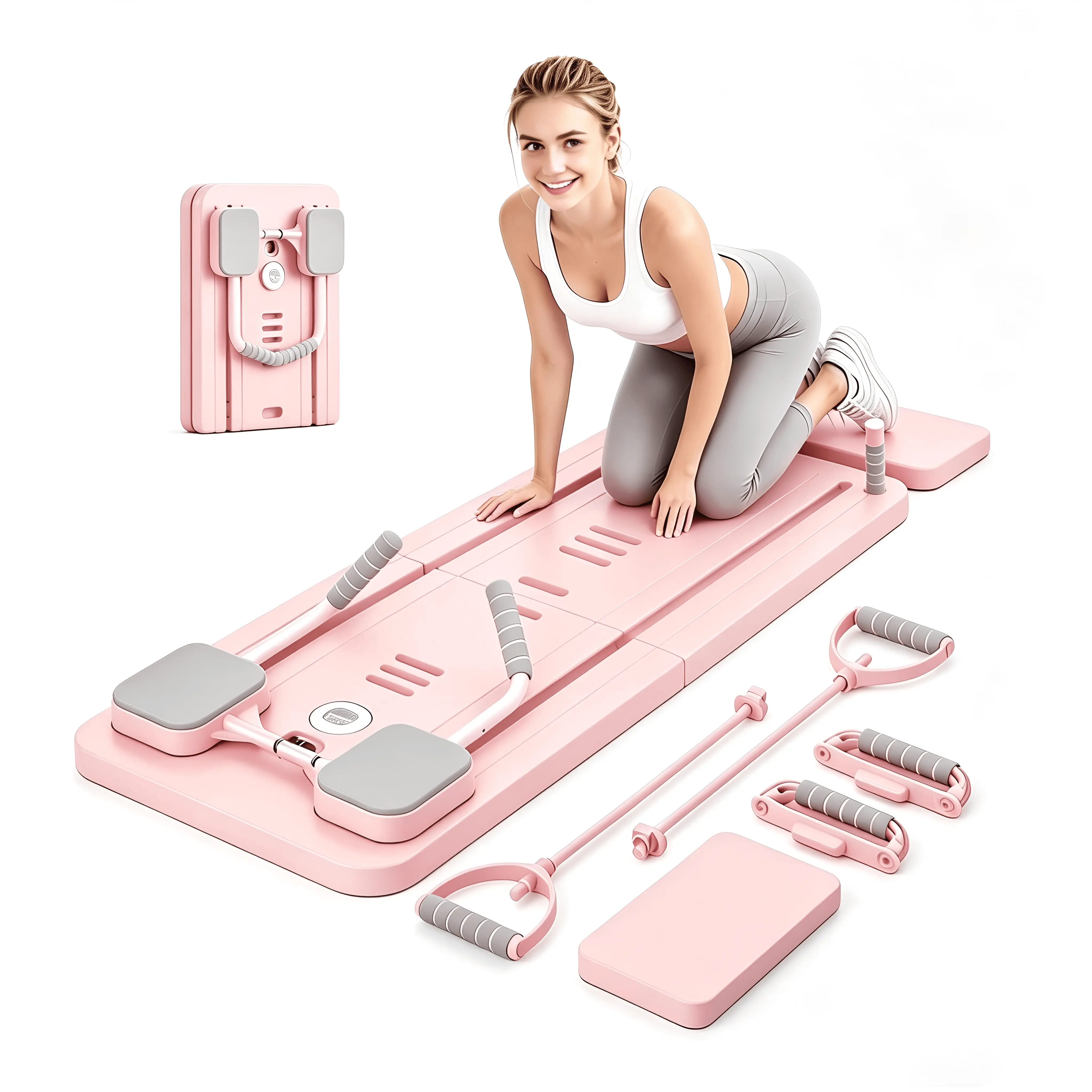 Foldable Abdominal Training Board Abs Workout Machine - Stomach Workout Equipment with Timer, Pilates Board,Phone Holder, Arm Gear, Push-Up Handles, Knee Mat, Resistance Belts for Home Adjustable High-Intensity Exercise Equipment