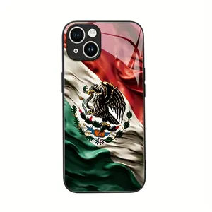 Mexican Flag Phone Case for IPhone 16 15 14 13 12 11 Pro Max Plus Samsung S25 S24 S23 Reinforced Glass Protective Case Light  Ultra-thin White Glass Phone Case with Lens Protection  Fully Covered Anti Drop Protective Case