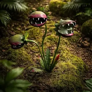 1pcs Fun Carnivorous Garden Plaque, 3D Horror Painted Metal Three-Head Outdoor Flower Sculpture Sign, Garden Vegetable Climbing Rack, Planter, Lawn Decor