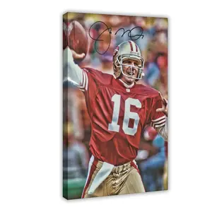 1pc Joe Montana Art Deco Classic Football Canvas Wall Art, Pine Wood Framed Poster Print for Bedroom, Living Room, Classroom, Restaurant, Kitchen, Dining Room Decor, Space Theme Indoor Artwork