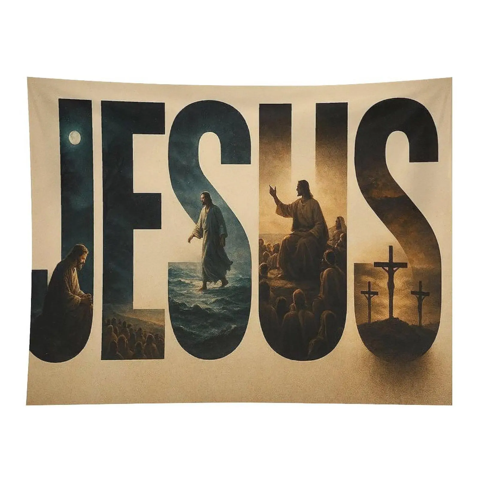 Jesus Name Tapestry Christian Religious Wall Hanging Cross Gospel Wall Decor