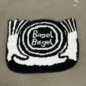 Hand Shape Stylish Black tufted rug, Plaid cool rug, Non-Slip indoor Decorated floor, graphic design, Bedroom accessories, gift for friends