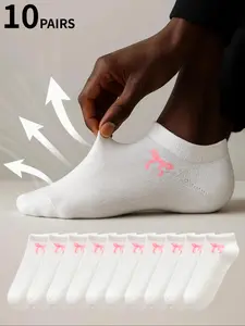 10/15 Solid-Color Bow Women's Ankle Socks | Year-Round Breathable Lightweight Fitted, Non-Restrictive Elastic Cuffs, Fit Preppy School Uniform/Sports/Casual/Lounge Sock Set Valentine's Day Gift