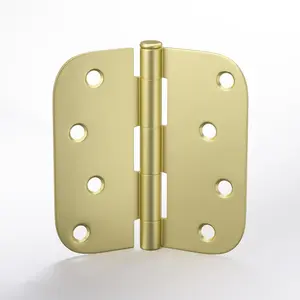 Goldenwarm 3 Pack Satin Brass Residential Heavy Duty Iron Door Hinges, 4 Inch X 4 Inch Interior and Exterior Gold Door Hinges with 5/8" Radius Corners goldenwarm