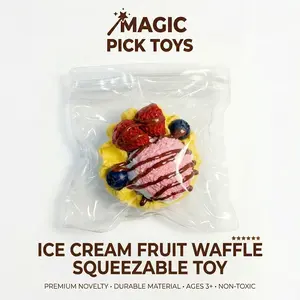 Final Sale | Ice Cream Fruit Waffle Squishy- Kids Toys Food-Grade Silicone Slow-Rising Rebound Squishy Fidget Toys for Stress Relief - Soft Squeeze Toys with Thick Creamy Slime TextureHandmade Non-Toxic