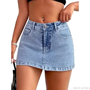 High Stretchy Mini Skort Skirt for Women,Low Waist Denim Skort Shorts with PocketsXXALUE BAZAAR11