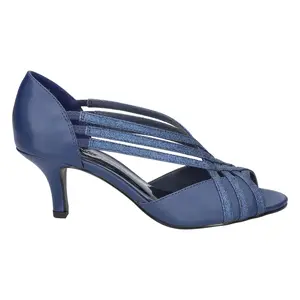 Easy Street Womens Oceana Glitter Peep Toe Kitten Pumps Dress Casual Mid Heel 2-3" - Blue