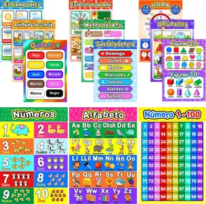 Blulu 12 Pcs Spanish Classroom Posters Learning Spanish Classroom Decorations for Kids Abecedario Para Niños En Español Numbers Alphabet Colors Bilingual Educational Posters 16 x 11''