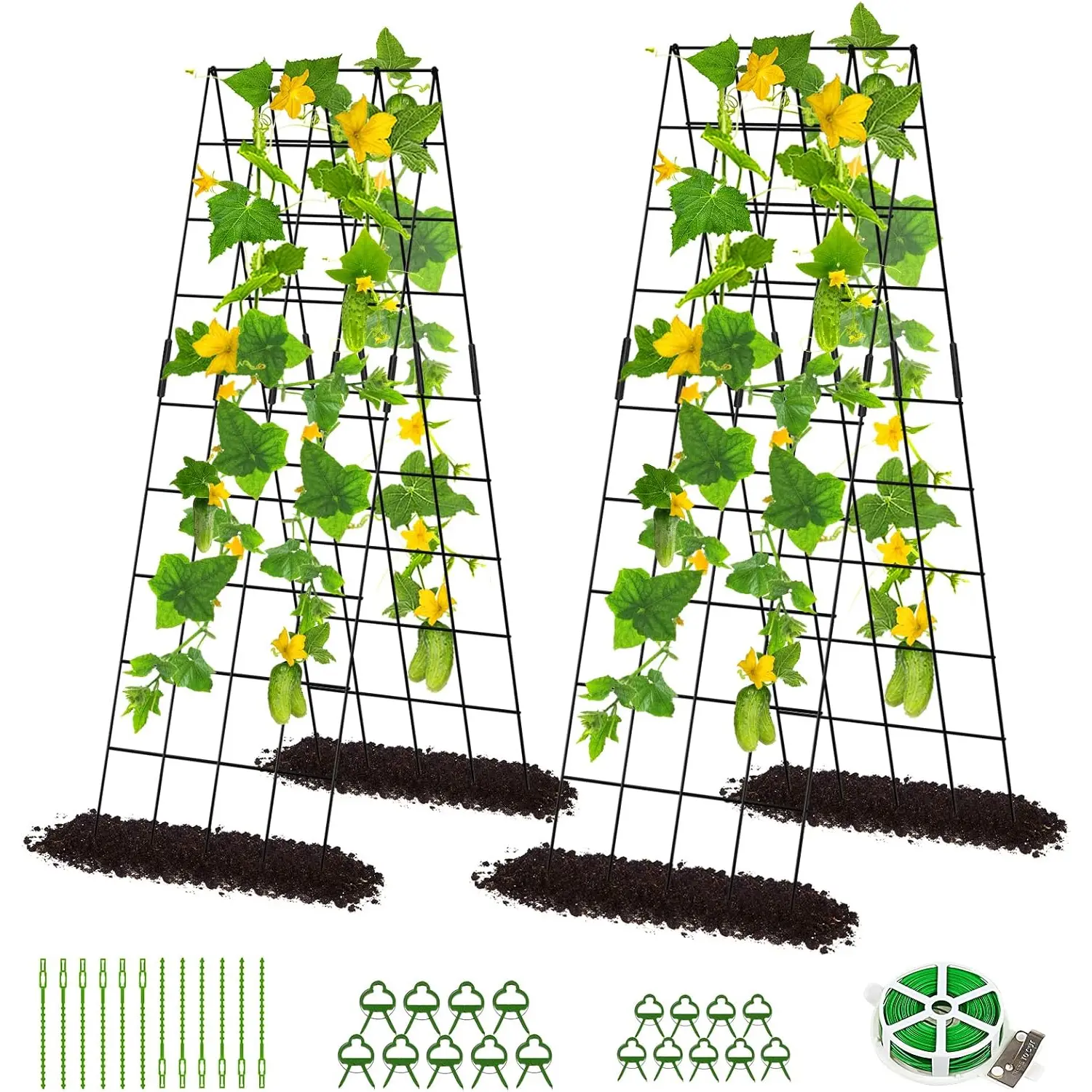 2 Pack Cucumber Trellis, A Frame Garden Trellis for Raised Bed Climbing Plants, Vegetables, Beans,Tomatoes,Peas,with Plant Support Clips, Twist Ties, Plastic Ties
