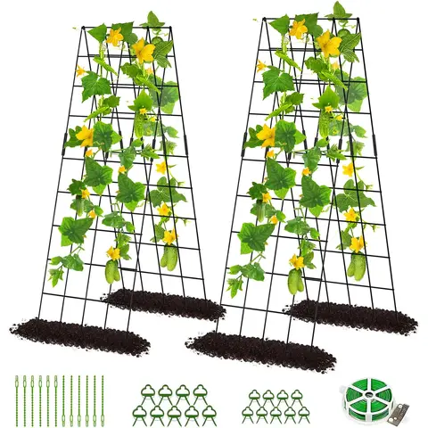 ABORON 2-Pack Built to Last A-Frame Garden Trellis - 19.7in W x 59in H PVC-Coated Steel Plant Stand, Cucumber Trellis for Raised Beds, Dual-Side Climbing Support with Hardware Cloth, Clips, Twist/Plastic Ties to Maximize Your Space