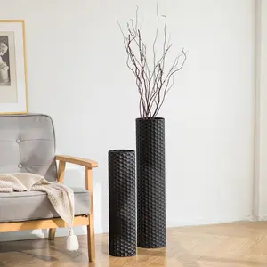 Cylinder Tall Floor Vase: 27.6/21.7in Metal Extra Large Decorative Vase Set of 2 Living Room Modern Honeycomb/Woven Texture Big Standing Vase for Dining Bedroom Home Corner Indoor Office
