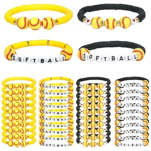 40pcs of Yellow And Black Softball Bracelets, Perfect As Party Favors, Adjustable Beaded Bracelets in Bulk for Women And Teen Players, Ideal for Decoration Gifts