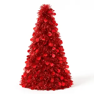 Festive Red Tinsel Christmas Tree - Small