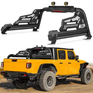 MONOKING DIY Flag Adjustable Universal Roll Bar with Pod & 3rd Brake Light Chase Rack Compatible with Tonneau Cover for Gladiator JT Tacoma tundra Frontier Canyon Colorado Ranger