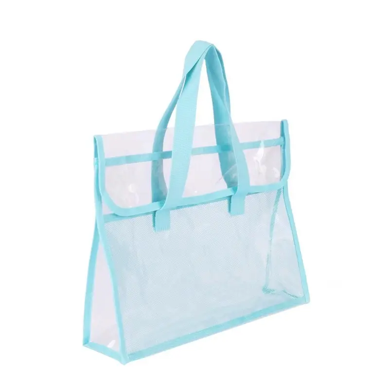Large-Capacity Transparent Mesh File Tote Bag - Dual Pocket Compartment Design, Suitable for A4 Documents, Books, Stationery and School Supplies - Durable Portable Clear Handbag with Visible Content Design