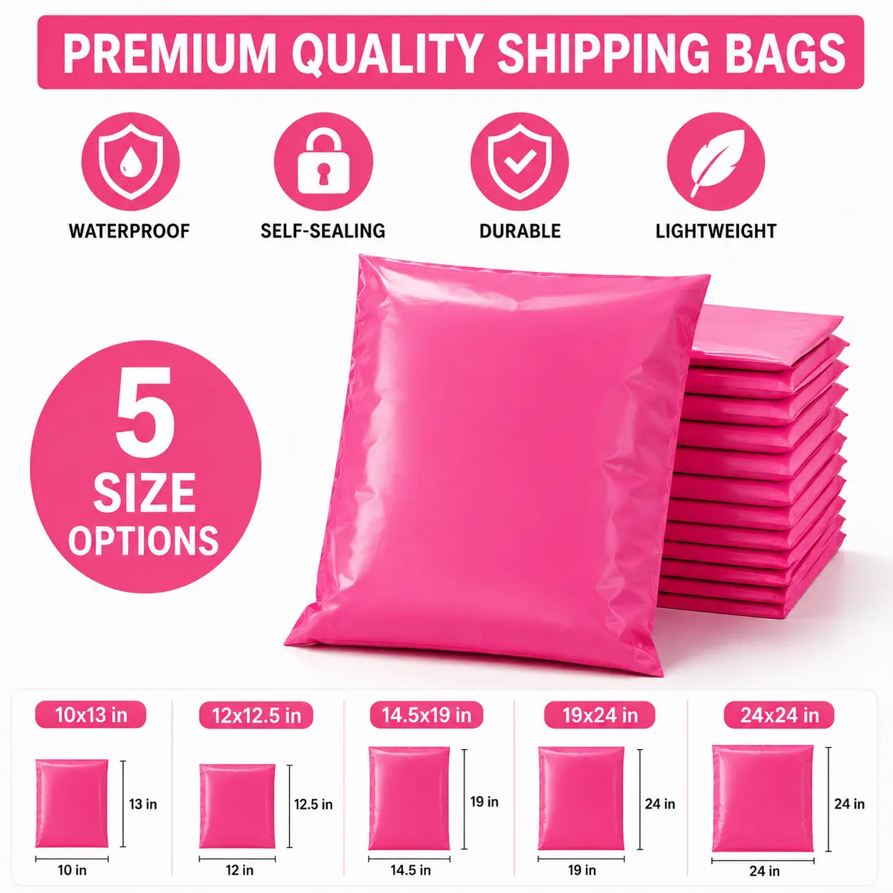 Pink Poly Mailers| Self Seal Waterproof Shipping Bags | Tear Resistant Mailing Bags for Small Business