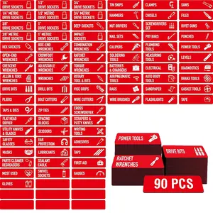 90 PCS Magnetic Toolbox Labels, 82 Pre-Printed & 8 Blanks Large Size Tool Chest Organizer Labels Strong Magnetic & Easy to Read Printing Fits All Brands of Steel Tool Box Drawers ( 3.5” x 1”)