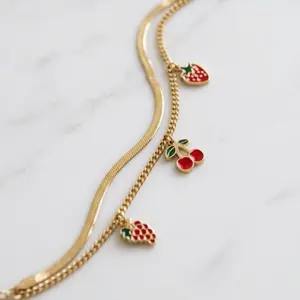 Fruity Charm Bracelet with Strawberry and Cherry Charms in Gold Color