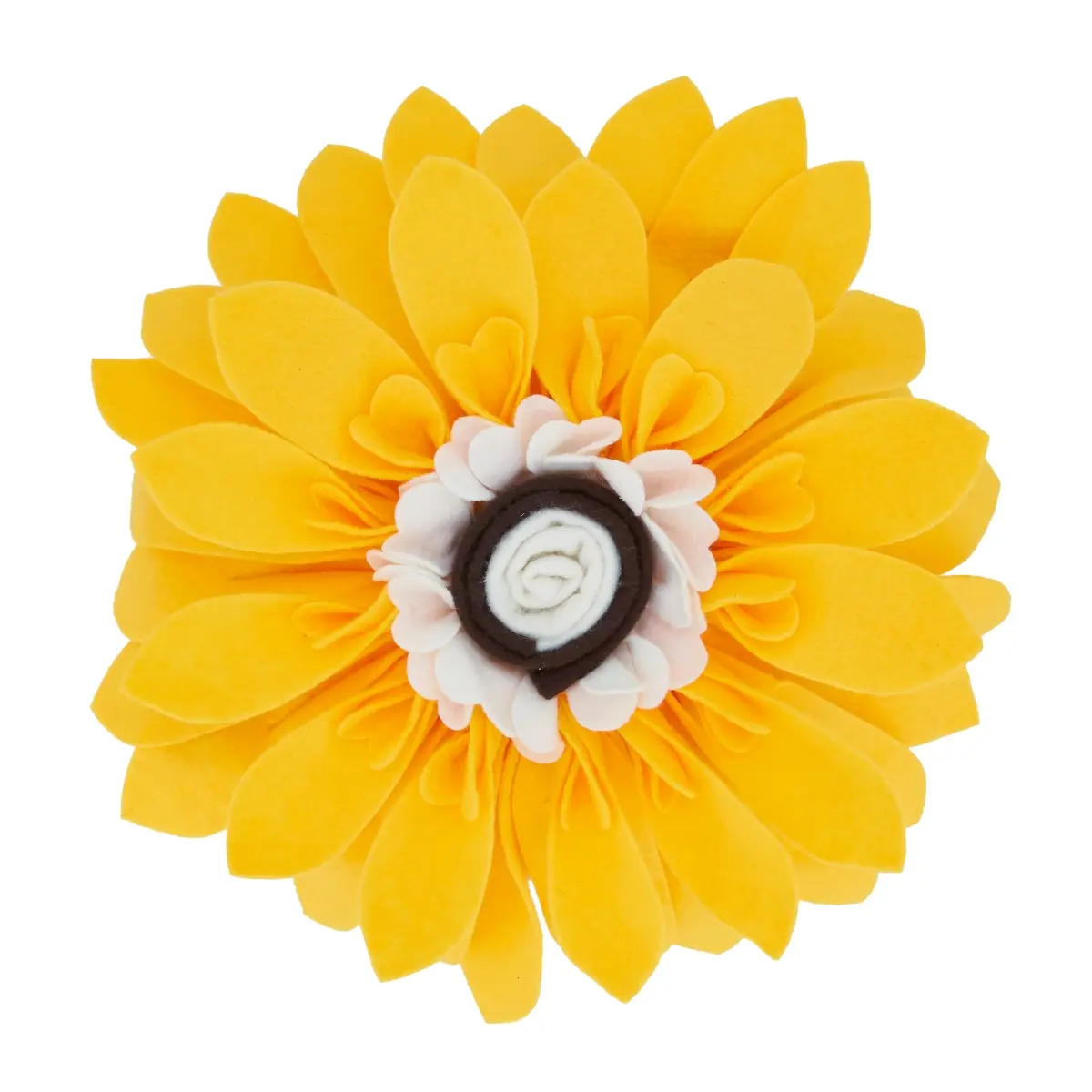 Saro FT123.Y13R 13 in. Felt Flower Round Throw Pillow with Poly Filling, Yellow