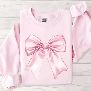 Pink Bow Youth & Adult Sweatshirt Hoodie | Cute Preppy Graphic Pullover for Women and Girl | Aesthetic Coquette Style Crewneck | Soft Casual Cozy Outfit Top