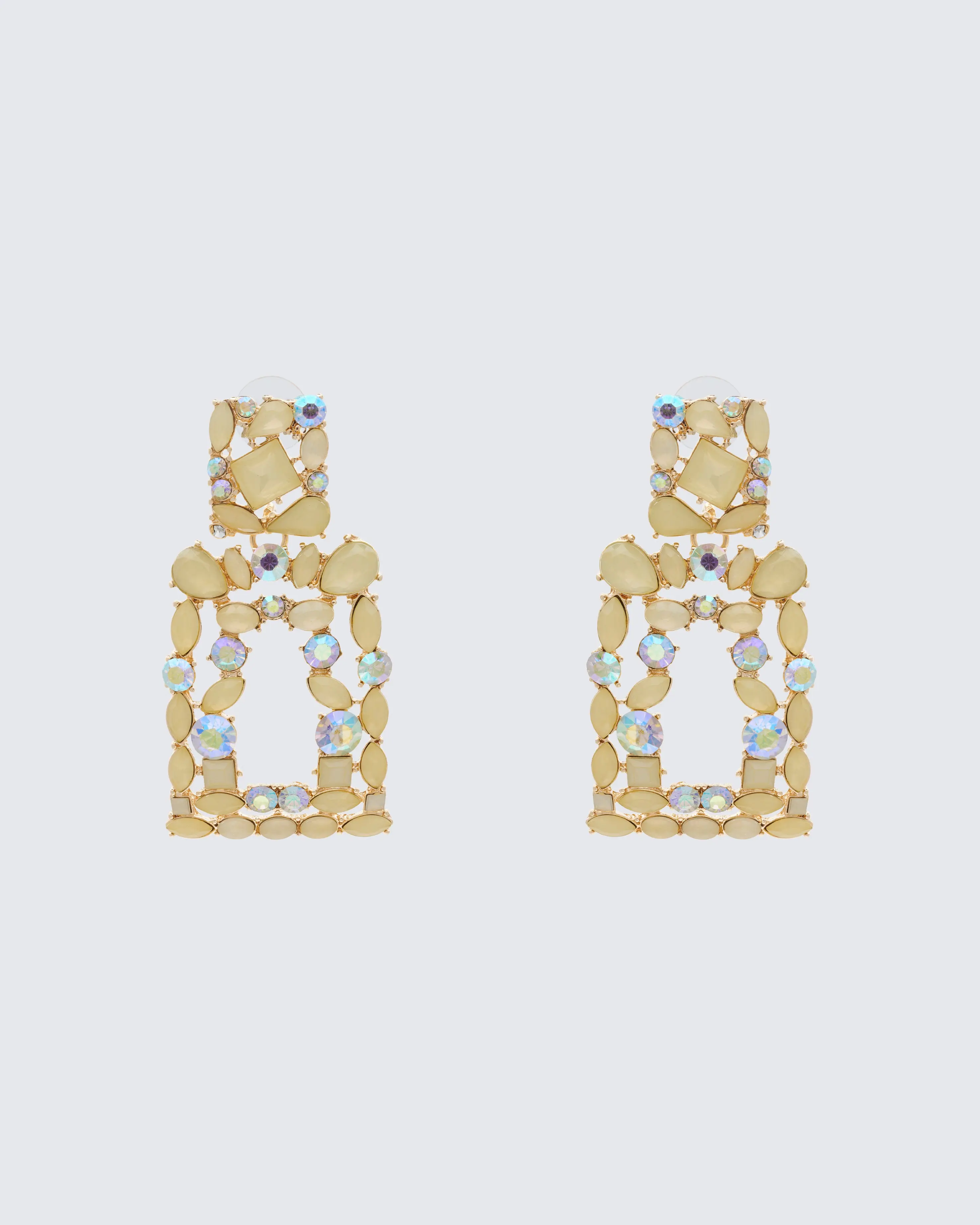FINESSE Kamari Women's Gold Statement Earrings - Geometric Chandelier Drop Sparkling Ear Jewelry, Iridescent Crystal Earrings Dangle