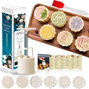 Powerful Mooncake Mold press 50g BathBomb Molds, Mid Autumn Festival Mooncake Molder and Cake Mould 50g/75g/100g(50g -6Pcs(White Circle) A)