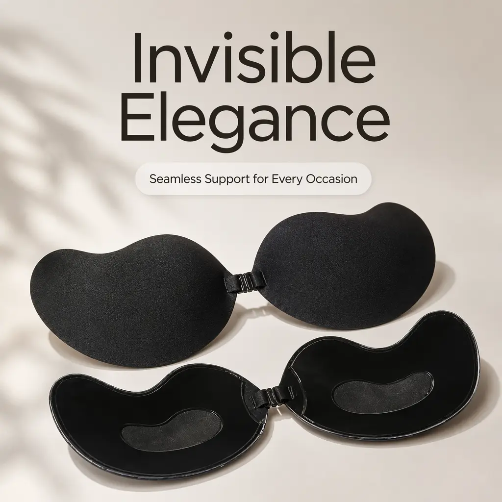 2 Pairs Mango Shape Invisible Adhesive Push Up Bra, Nude & Black Reusable Skin Safe Bio-Glue Sticky Breast Lifts, Waterproof Sweatproof Strapless Backless Bra with Strong Snap Buckle, 3D Mold Cup Side Support Anti-Slip Nipple Covers for Wedding Dress Even