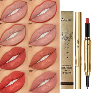 Matte lip gloss, easy to apply, waterproof, long-lasting color rendering, velvet matte 2-in-1 lip gloss