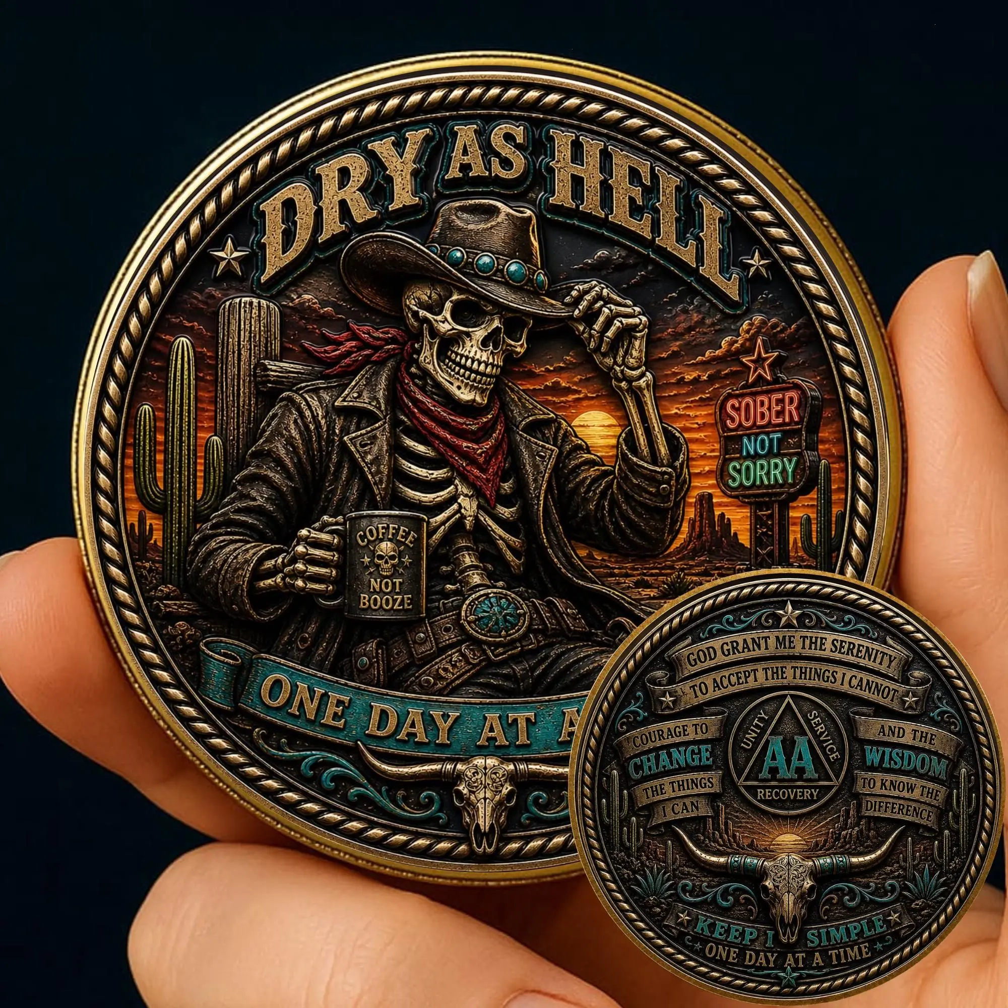 Sobriety Challenge Coin - AA Recovery Brotherhood Sober Gift Medallion Token