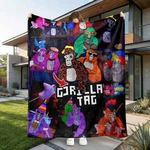 1pc Gorilla Tag VR Game Character Theme Flannel Blanket, Ultra-Soft Comfortable Warm Throw, Suitable for Sofa, Bed, Office, Travel, Camping, Outdoor Picnic and Home Decor, Lightweight, All Seas