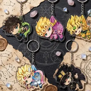 JoJo’s Bizarre Adventure Acrylic Keychain Set, Jotaro Dio Giorno Caesar Chibi Keyring, Anime Manga Bag Charm, Cute Stardust Crusaders Pendant Gift for Fans