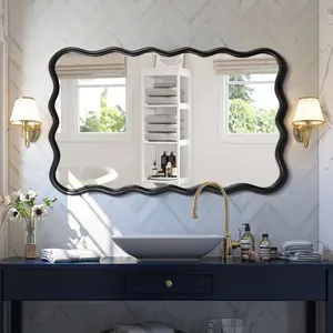 roomfitters Solid Wood Wavy Rectangle Mirror 40" x 28", Antique Black