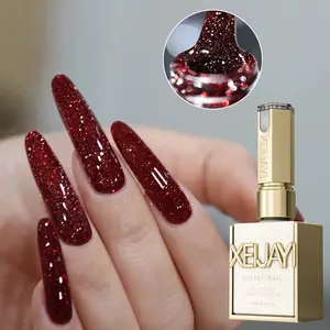 1PC 15ML Nail Gel Red Crushed Diamond 105 Super Bright Flash Nail Polish Gel, Shiny Lasting High Saturation Firm Gel Suitable for Salon Nail DIY Female Christmas Gift