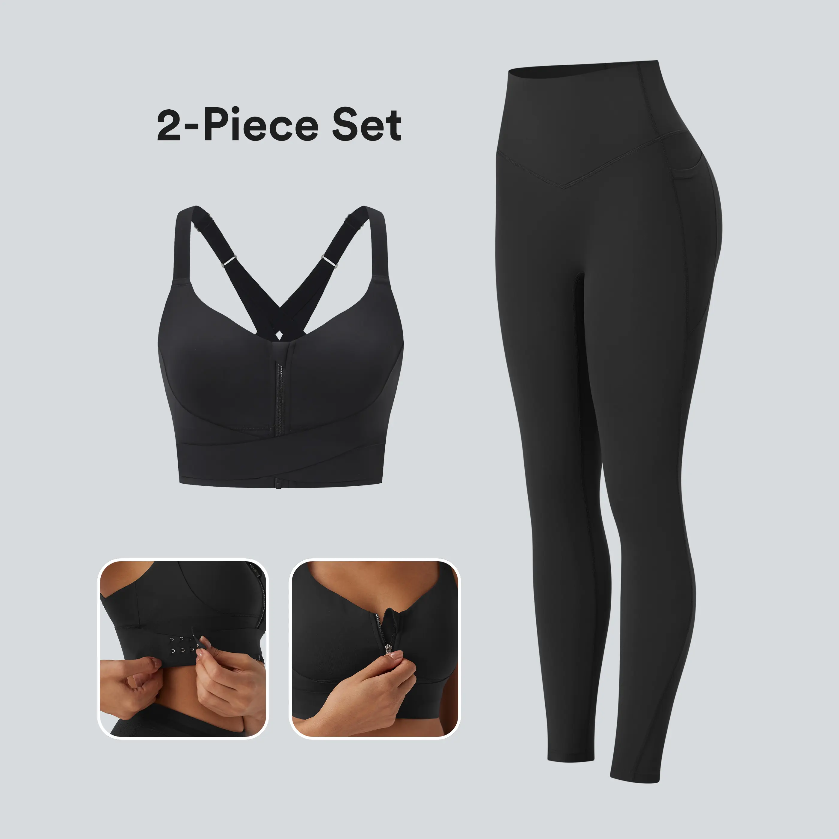 Halara 2-Piece SpeedWave Medium Support Push Up Crisscross Backless Zipper Adjustable Buckle Quick Dry Running Sports Bra & UltraSculpt High Waisted Tummy Control Side Pocket Shaping Training Leggings Set #BackToSchool