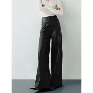 High-Wist PU Leather Wide-Leg Pants