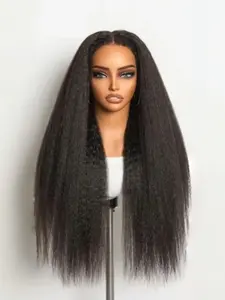 28 Inch Yaki Straight Wig, 180% Density Lace Front Hair for Women, Natural Hairline Ideal for Daily Wear, Pre Cut Wig