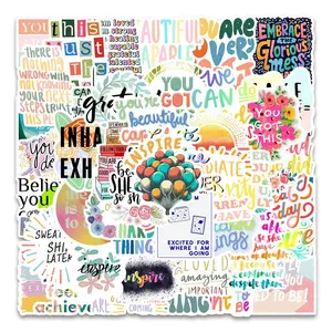 Colorful Motivational Phrase Sticker, 50pcs/set Waterproof Self Adhesive Decor Paper, Decor Sticker for Gift Greeting Card Water Bottle Laptop Phone