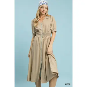 Umgee Striped Midi Dress with Front Zipper