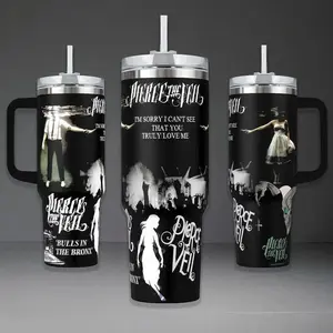 Pierce The Veil Band Graphic Tumbler, Bulls in the Bronx 40oz Cup with Handle, King for a Day 20oz Stainless Steel Travel Mug, Post-Hardcore Fan Gift, PTV Inspired Insulated Tumbler