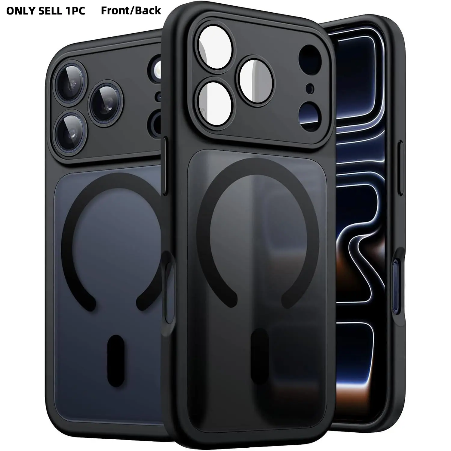 Magnetic Compatible with iPhone 17 Pro Max 16 Pro Max 15 14 13 12 11 Pro Max Air Plus Smartphone Case, Accessories, Upgraded [Full Camera Protection] [Compatible with Magsafe] [Translucent Matte] Shockproof Protective Phone Cover - Black Casing