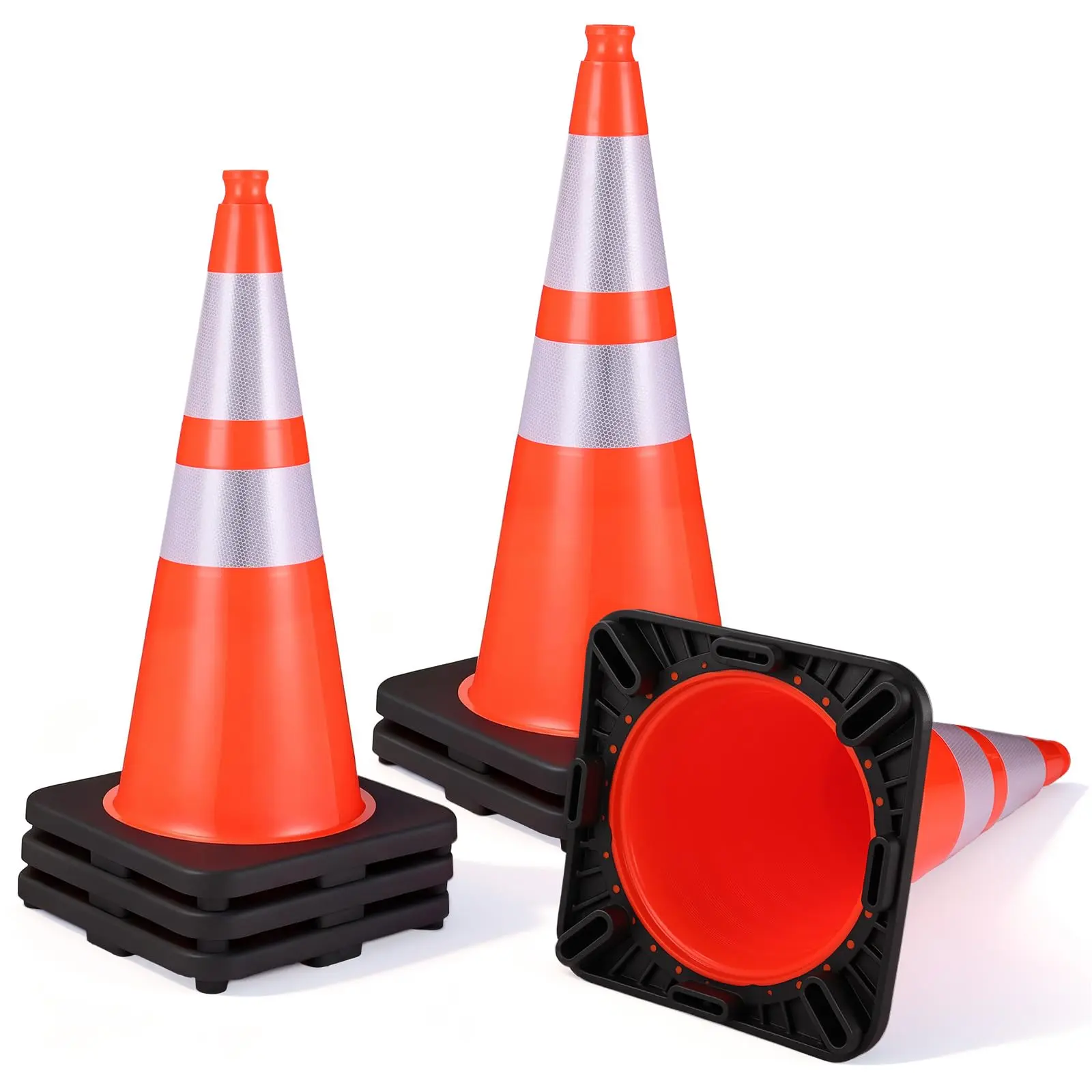 GOCHIFIX 28-Inch High-Visibility Safety Cones (6 Pack) - Impact-Proof, Extra-Duty, Durability Safety Cones with 7 Lb Black Base, Reflective Collars for Parking Lots, Traffic Control, Cones High Visibility Safety