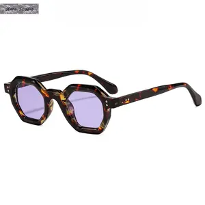 Retro Polygonal Sunglasses for Men - UV Protection, European-American Style, Geometric-Shaped, Aesthetic, Chic, Contemporary, Personalized Fashion Eyewear for Daily Casual Wear (Suitable for Women Too), Geometric-Shaped Men's Sunglasses, Aesthetic Men's S