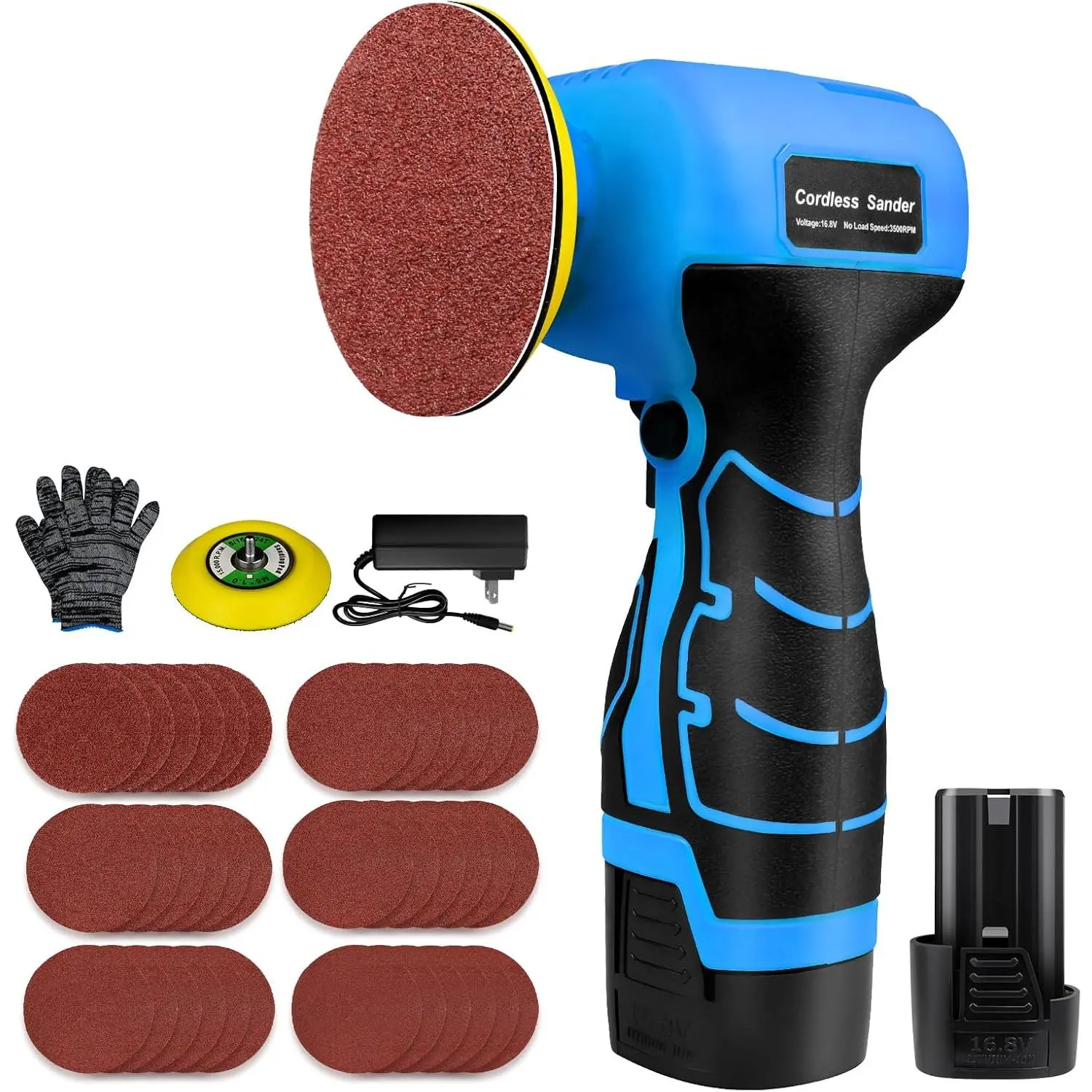 16.8V Cordless Electric Sander with 36 count Sandpapers, 3500 RPM, 3.0Ah , Lightweight & Compact Design for , Metal,  Removal, and DIY Projects
